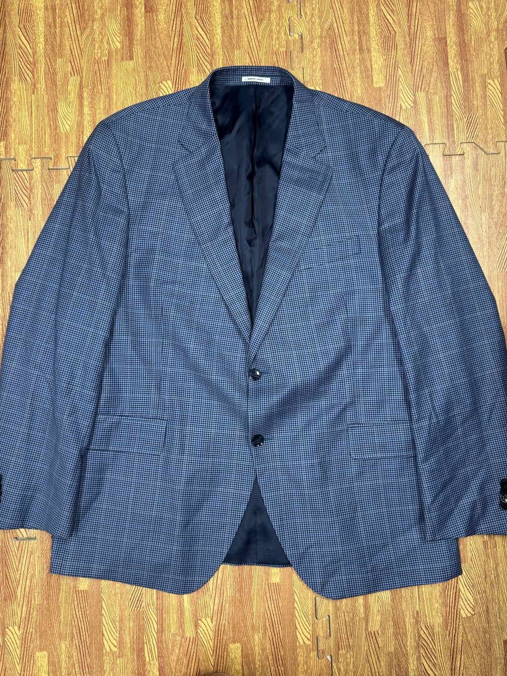 Peter Millar Blazer Sport Coat Jacket Mens 46R Blue Windowpane Checkered Wool